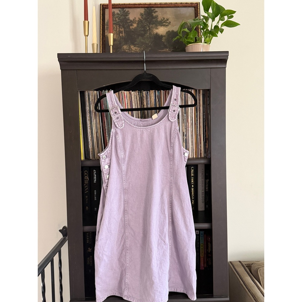 Levi Denim Pinafore Dress Large Purple Overalls Buckle Strap Mini Bib Jumper